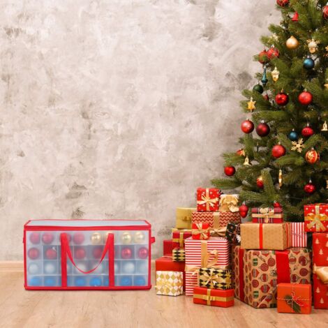 Boîte de rangement boules de Noël Relaxdays - pour 128 boules - 30x30x60 cm - anse