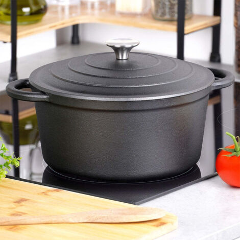 Cheffinger Marmite Fonte D'Aluminium 24 Cm Avec Couvercle – Revêtement Marbre 3 Couches, Poignées Amovibles Silicone, Induction & Four 220°C (Noir)