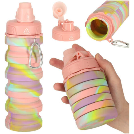 Bouteille deau de sport pliable en silicone 500 ml arc en ciel (1/5)