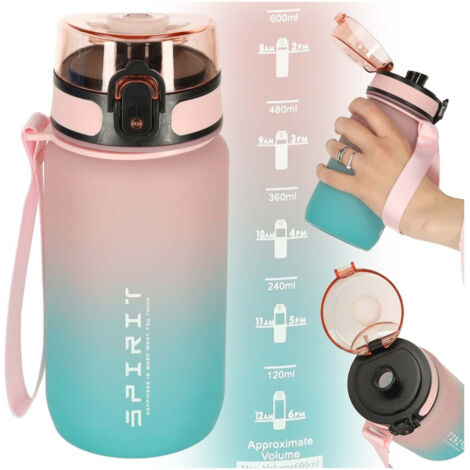 Bouteille deau de sport avec paille et poignee 600 ml rose bleu (1/5)