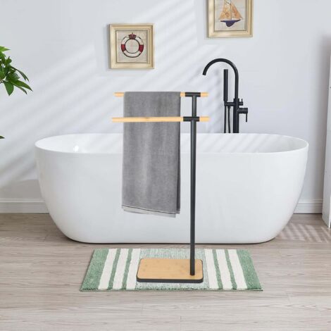 Porte Serviette Sur Pied Salle De Bain Porte-Serviettes Autoportant SPRINGOS 96cm - 4 Barres, Métal Doré Rangement Et Organisation De Cuisine