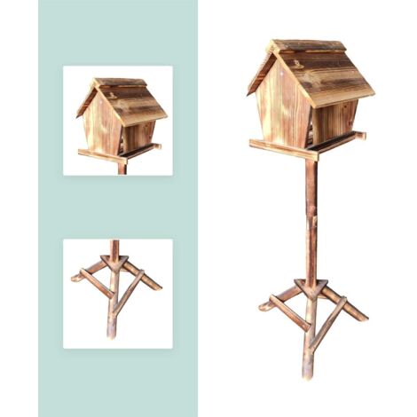 Mangeoire Oiseaux Bois Pin Marron + Naturel – Grande Capacité, Ouvertures XXL, Imperméabilisée – Déco Jardin & Balcon Suspendue