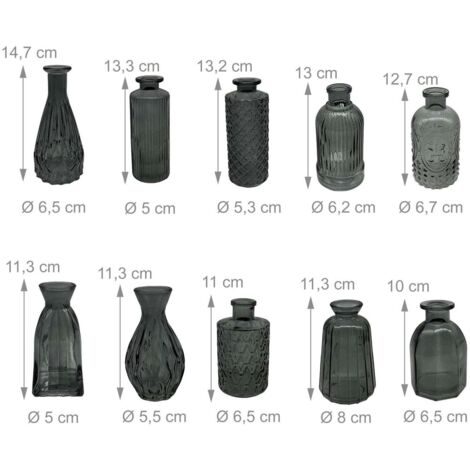 Lot De 3 Pots Décoratifs En Verre Forme Bouteille - Vert, Vert Foncé Et Clair - 10 Cm