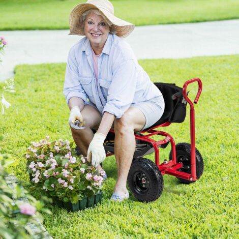 Chariot De Jardin Roulant Avec Siège Pivotant 360° Réglable En Hauteur - Chaise Jardinage Extérieur Avec Roulettes