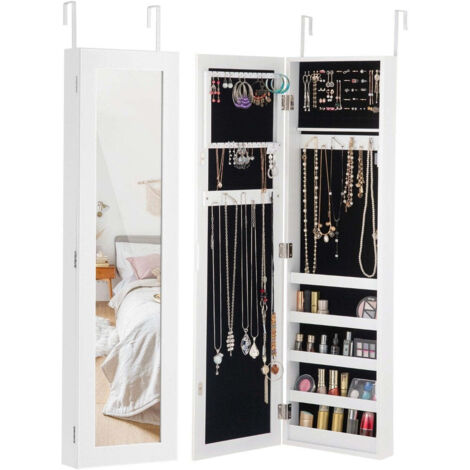 Armoire à Bijoux Murale Avec Miroir Blanc 37,5x10x67 Cm - Rangement Industriel Élégant ZEYUAN