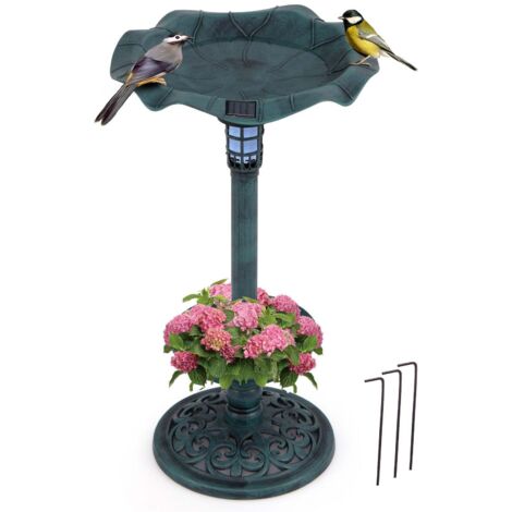 Bain doiseaux solaire avec lumiere led et jardiniere (1/5)