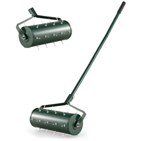 Outsunny Rouleau Aérateur Pelouse Avec Manche Télescopique - Largeur 42cm Acier Galvanisé