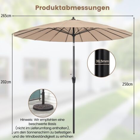 Parasol de terrasse 265 cm uv 50 inclinable et manivelle marron (1/5)