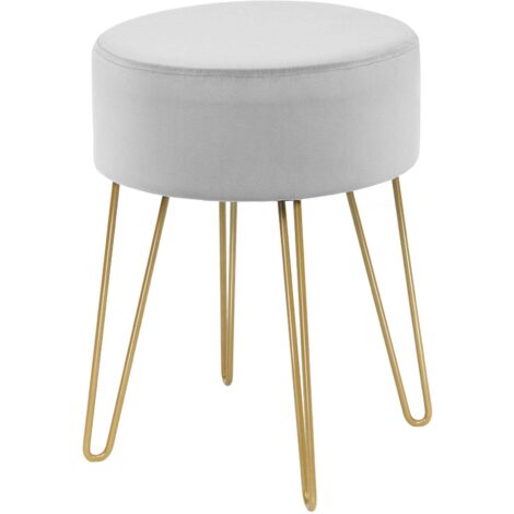 Pouf rond en velours avec pieds en metal gris (1/5)
