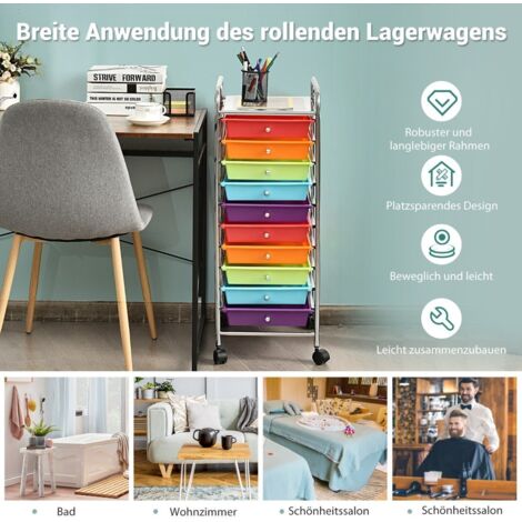 SYKIARIOL Chariot Utilitaire Avec 8 Tiroirs, Chariot De Rangeent à Roulettes Avec Plateau En
