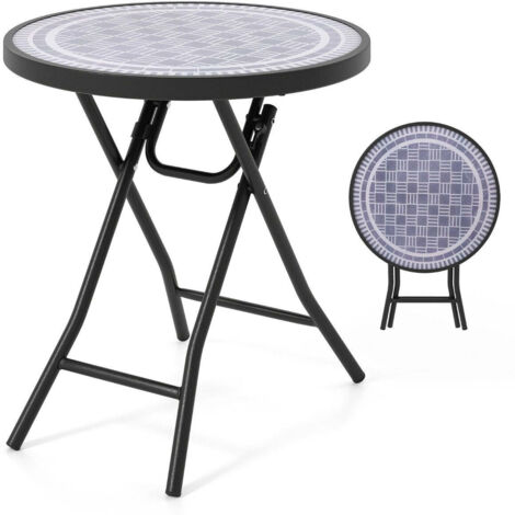 Table D'Appoint Pliante Ronde Métal Bleu Foncé – Table Canapé Portable, Table De Chevet Jardin Salon Chambre, Ø 47 Cm