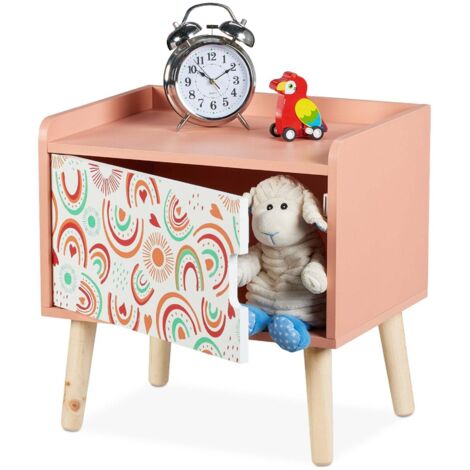 Lot De 2 Tables De Chevet Enfant Arc-en-Ciel Et Nuages – Petite Table Bois Massif, Rangement Jouets, Chambre Bébé Ou Kids