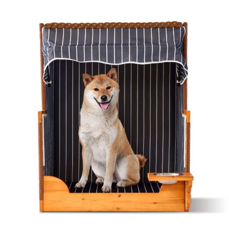 Panier pour chien sureleve anti humidite en rotin et bois massif