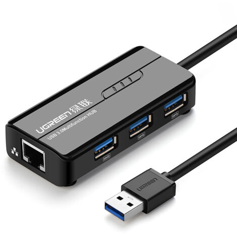 UGREEN HUB USB-A 3.0 vers 3x USB-A / 1x RJ45 1000 Mbps - Noir (1/5)