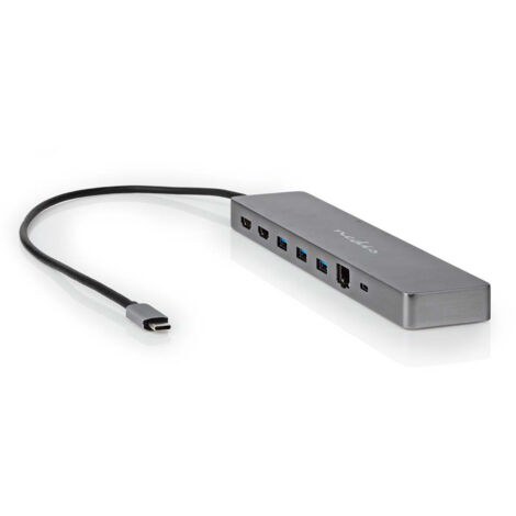 Adaptateur Multi-Ports USB  USB 3.2 Gen 1  USB-C™ Mâle  Micro SD / RJ45 Femelle / SD / 2x HDMI™ / 2x USB-C™ / 3x USB-A Femelle  0.40 m  Rond  Plaqué or  TPE  Anthracite  Boîte (1/5)
