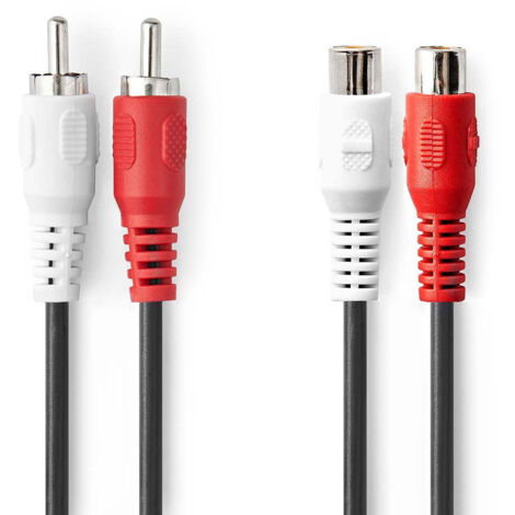Câble audio stéréo 2x RCA Hane 2x RCA Hona Nickelplaterad 2.00 m Rond Svart Label (1/2)