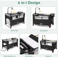Lit bebe convertible 5 en 1 avec table a langer et sac de rangement noir 8