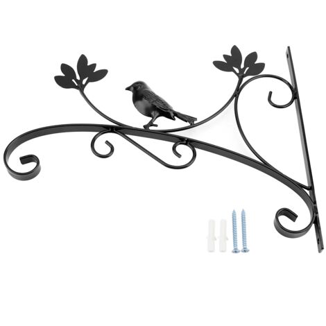 Lot De 2 Supports Muraux En Fer Forgé Pour Plantes Mangeoires A Oiseaux Decoration De Jardin Pour La Maison Support Noir