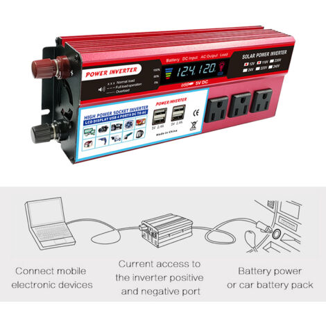 Onduleur Solaire Pur Sinus 5000W - 12V/24V Vers 110V, Affichage LCD, Pour Voiture/camping