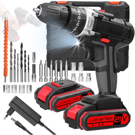 Perceuse électrique multifonctionnelle 3 en 1 pour la maison, tournevis portatif au lithium 21 V, perceuse à percussion, moteur à balais, 2 vitesses, réglage progressif de la vitesse, 25 niveaux de co (1/5)