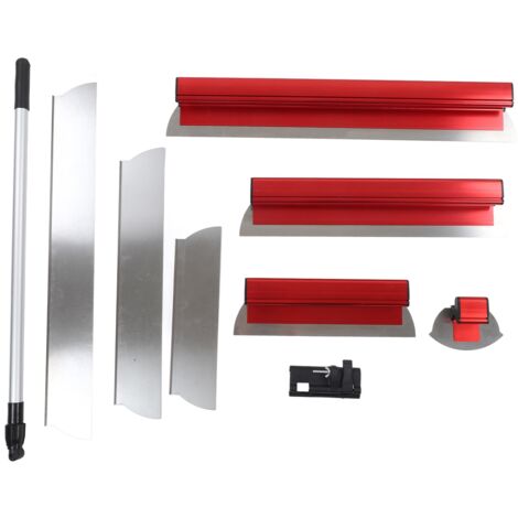 Kit professionnel d'outils à enduire - Lames en acier inoxydable + manche télescopique - Pour plâtre, ciment et peinture murale - Coffret de rangement plastique - Idéal construction et rénovation (1/5)