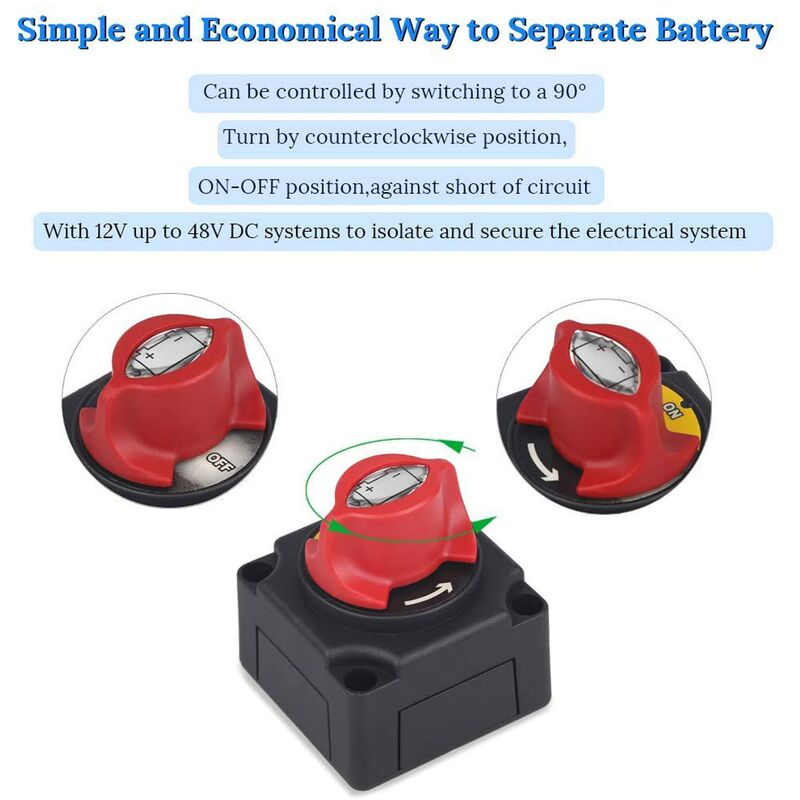 NSTART 1?2-both-off Commutateur d'Isolateur de Batterie Coupe Batterie  Interrupteur de Batterie de Voiture 12V 24V 48V,Master Cut Off pour RV  Yacht Bateau Camion Bus Voiture Moto 200/1250A