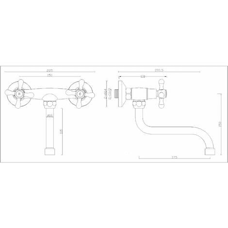 S-giant Robinet de cuisine pour évier, robinet d'évier, robinet d'évier, robinet d'évier de cuisine, robinet d'évier de cuisine, mitigeur mural avec deux boutons, classique (chromé)