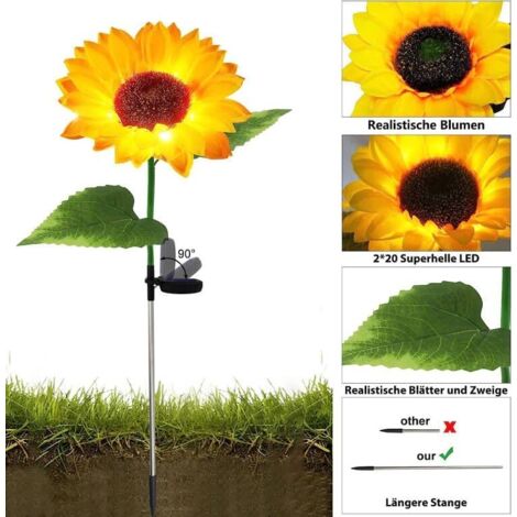 2 Lampes Solaires Tournesol Jardin - Éclairage Extérieur IP65 - 20 LED - Allumage Automatique - Décoration