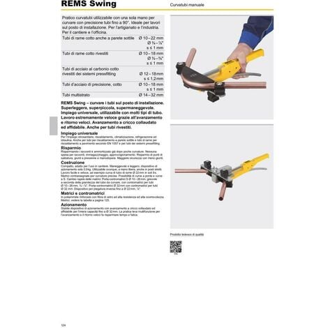 REMS Swing - Curvatubi manuale per tubi multistrato da Ø 14 a Ø 26