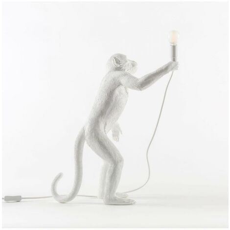 Lampada led di design seletti monkey lamp, versione da appoggio, in resina  bianca, 46x27,5 h54