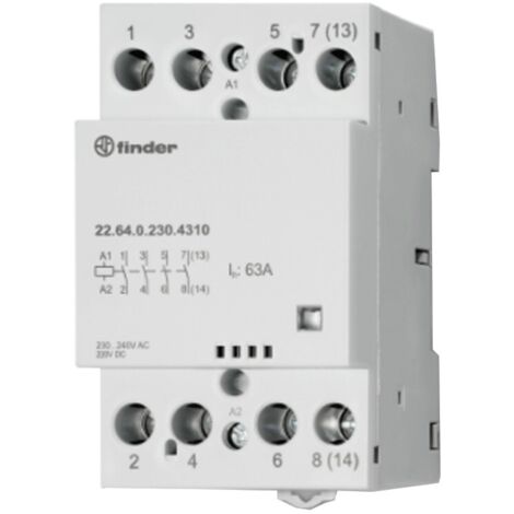 Contattore modulare  63a 4no 230v ac/dc con indicatore led finder 226402304310 (1/3)