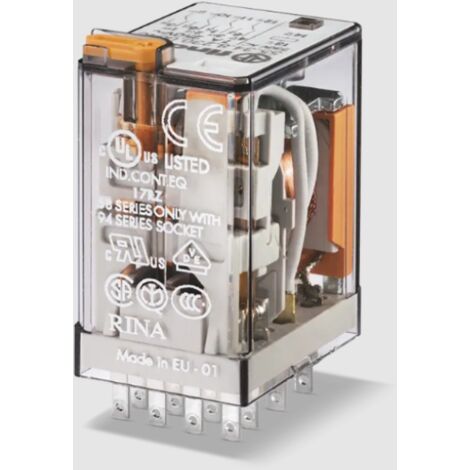 Relè industriale 4 contatti scambio 7 a 12 v ac, montaggio su zoccolo serie 94 finder 553480120054