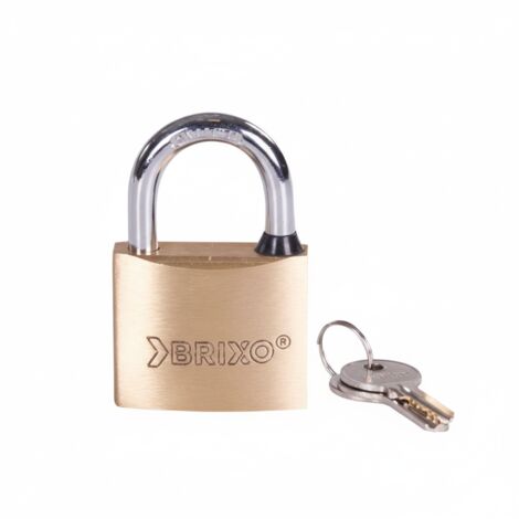 Lucchetto rettangolare in ottone 30 mm con arco in acciaio temperato nichelato doppia chiusura brixo 271410