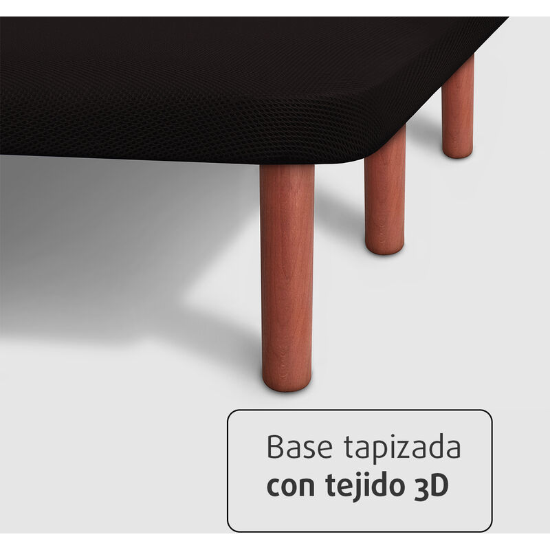 NALUI - Base Tapizada de Acero con patas de Altura 25cm y 5 Barras  Transversales, Tejido 3D, Fabricado en España, Negro 135x190 cm