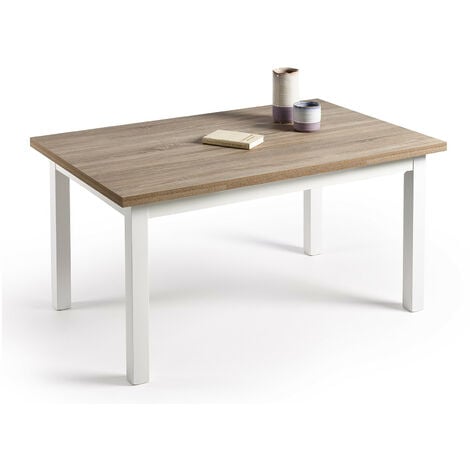 Mesa multiusos comedor cocina, Color Roble Cambrian y blanco, Medidas: 120 cm x 80 cm extensible libro a 190 cm x 80 cm