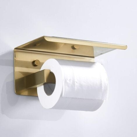 Porte-papier toilette Porte-Rouleau de Papier Hygiénique Mural  Finition Dorée Brossée en Acier Inoxydable 180 x 115 x 80 mm