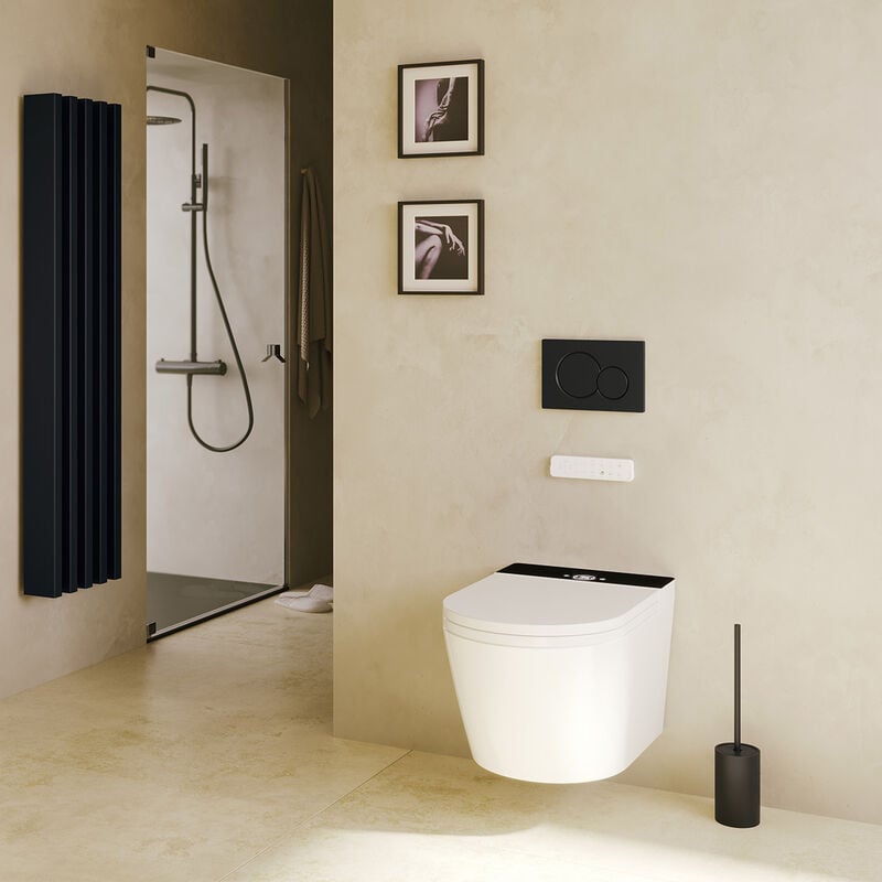 Mizubath - Nouveau WC lavant avec réservoir intégré, Sortie Verticale, Nettoyage à l'eau avec massages, Séchage à l'air chaud, Rada Display Noir