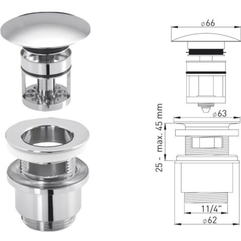 ASW Design-Exzentergarnitur 105609 1 1/4" x Ø 63 mm, mit Fangkorb, Ø 66 mm, verschließbar (1/2)