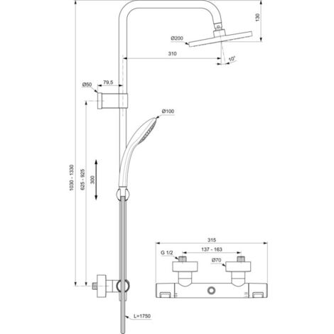 Ideal Standard Ceratherm T25 Duschsystem A7546XG Silk Black, mit Thermostat Aufputz