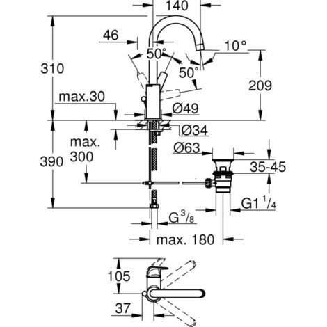 Grohe BauFlow Waschtischarmatur L-Size 23753000 chrom, mit Ablaufgarnitur
