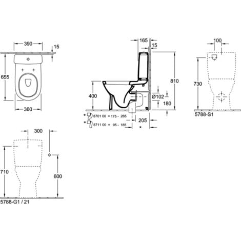 Villeroy & Boch O.Novo Spülkasten 5788S101 Zulauf seitlich oder von hinten, weiß