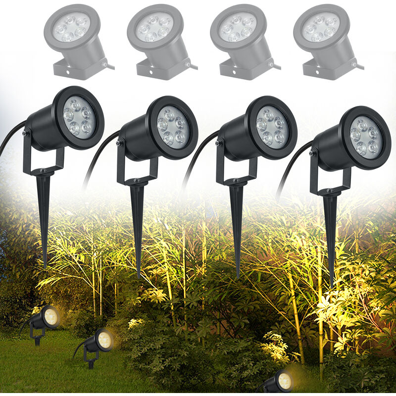 4 Stück 3W Warmweiß Garten Rasen mit 3W ohne LED mit Matt-Schwarz, Gartenleuchte wasserdicht den Warmweiß) IP65 Licht, NAIZY für Erdspieß, Stecker(4 Teich Landschaft Außenbereich 