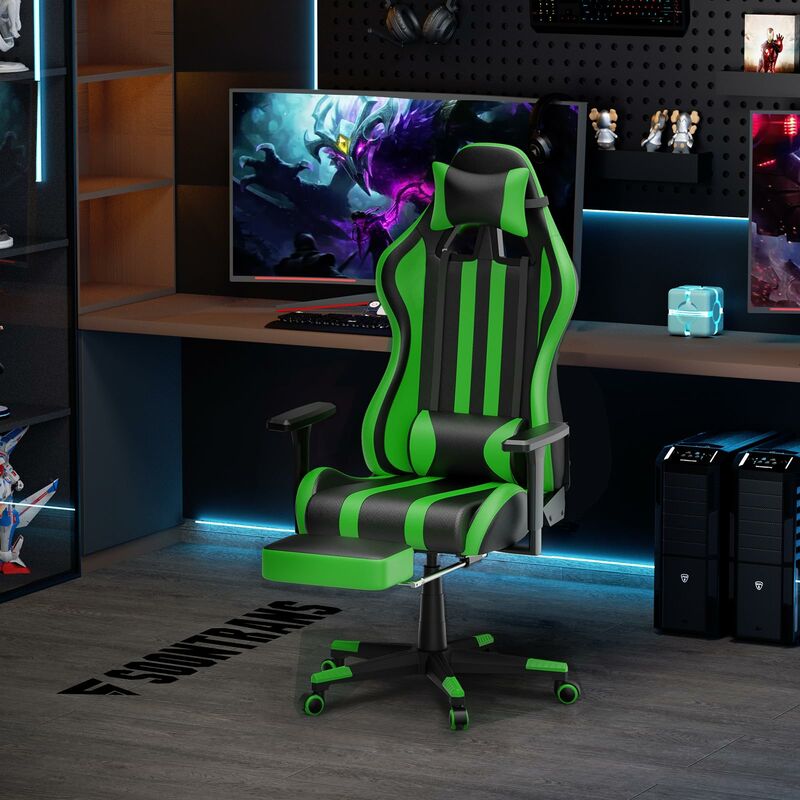 Ergonomischer Gaming-Stuhl – Gamer-Stühle mit Lendenkissen + Kopfstütze,  höhenverstellbarer Büro- und Computerstuhl für Erwachsene, Mädchen, Jungen, aktuelle Trends, günstig kaufen