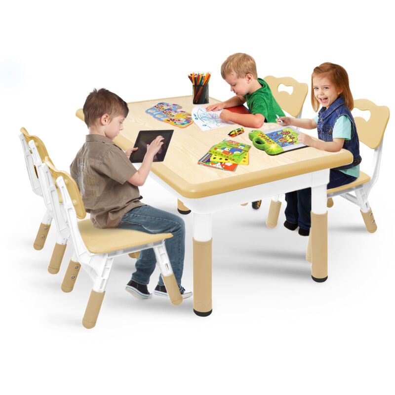 Clevich Kindertisch Mit 2 Stühlen - Höhenverstellbar, Löschbare Tafel, Grau Für Kinder 2-10 Jahre