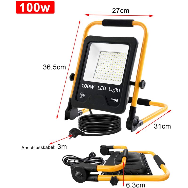 LED Baustrahler 2x200W Warmweiß Mit Stativ – 16000 LM, IP66, Für Werkstatt Und Baustelle