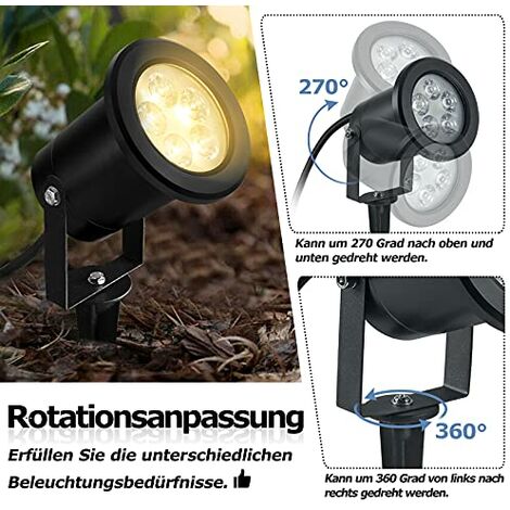 Warmweiß Matt-Schwarz, für Gartenleuchte den mit Licht, 3W 4 LED wasserdicht Stück Erdspieß, - Rasen IP65