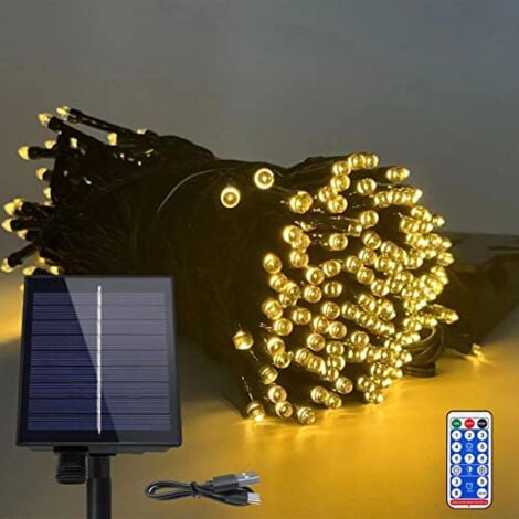 Solar Lichterkette aussen 30m 300LEDs Solar Weihnachtsbeleuchtung Warmweiß Lichtervorhang mit 8 Leuchtmodi Speicherfunktion & Timer & USB IP44 Wasserdicht Lichterketten Innen-Außen NAIZY