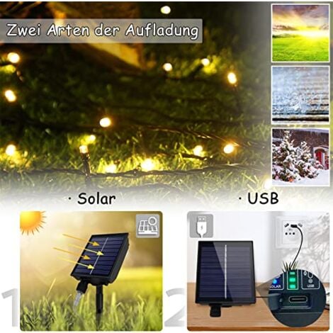Solar Lichterkette aussen 30m 300LEDs Solar Weihnachtsbeleuchtung Warmweiß Lichtervorhang mit 8 Leuchtmodi Speicherfunktion & Timer & USB IP44 Wasserdicht Lichterketten Innen-Außen NAIZY