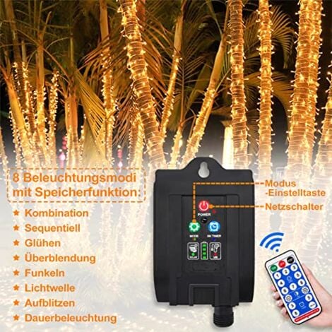 Solar Lichterkette aussen 30m 300LEDs Solar Weihnachtsbeleuchtung Warmweiß Lichtervorhang mit 8 Leuchtmodi Speicherfunktion & Timer & USB IP44 Wasserdicht Lichterketten Innen-Außen NAIZY