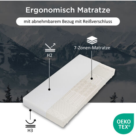 Schlaftroll Kaltschaummatratze 90x200 Cm H2/H3 - 7-Zonen, 18 Cm Hoch, Waschbarer Bezug